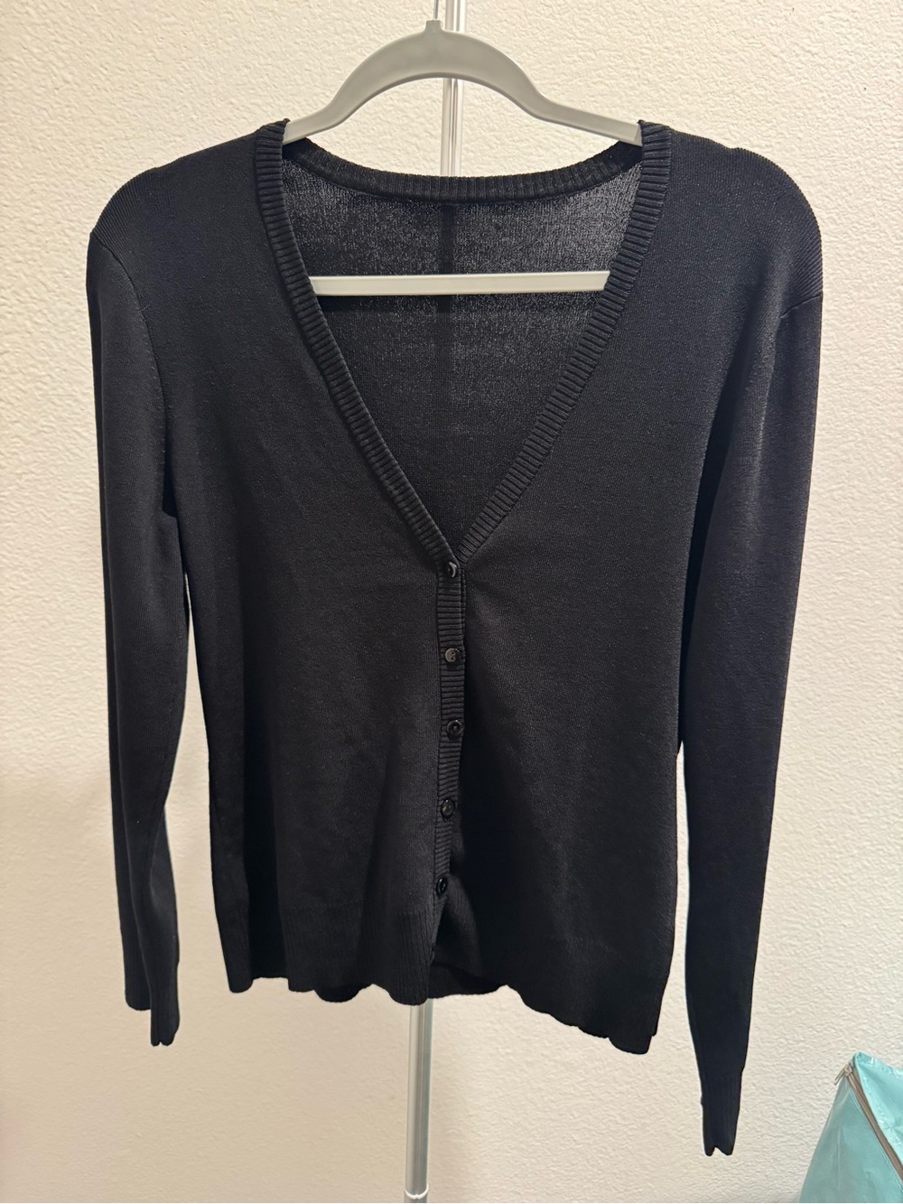 Classic Black V-Neck Button Cardigan Sweater Lightweight Goth Comfort Cozy